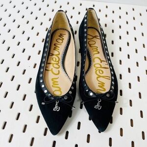 SAM EDELMAN Ralf Black Suede Studded Pointed Toe Ballet Flats - Size 6.5